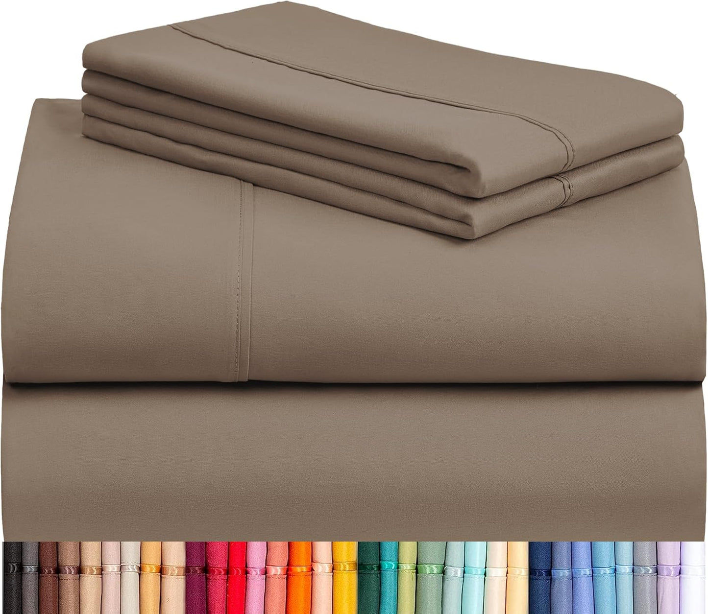 LuxClub 4 PC Full Sheet Set, Breathable Luxury Bed Sheets, Deep Pockets 18" Wrinkle Free Cooling Bed Sheets Machine Washable Hotel Bedding Silky Soft - Light Khaki Full