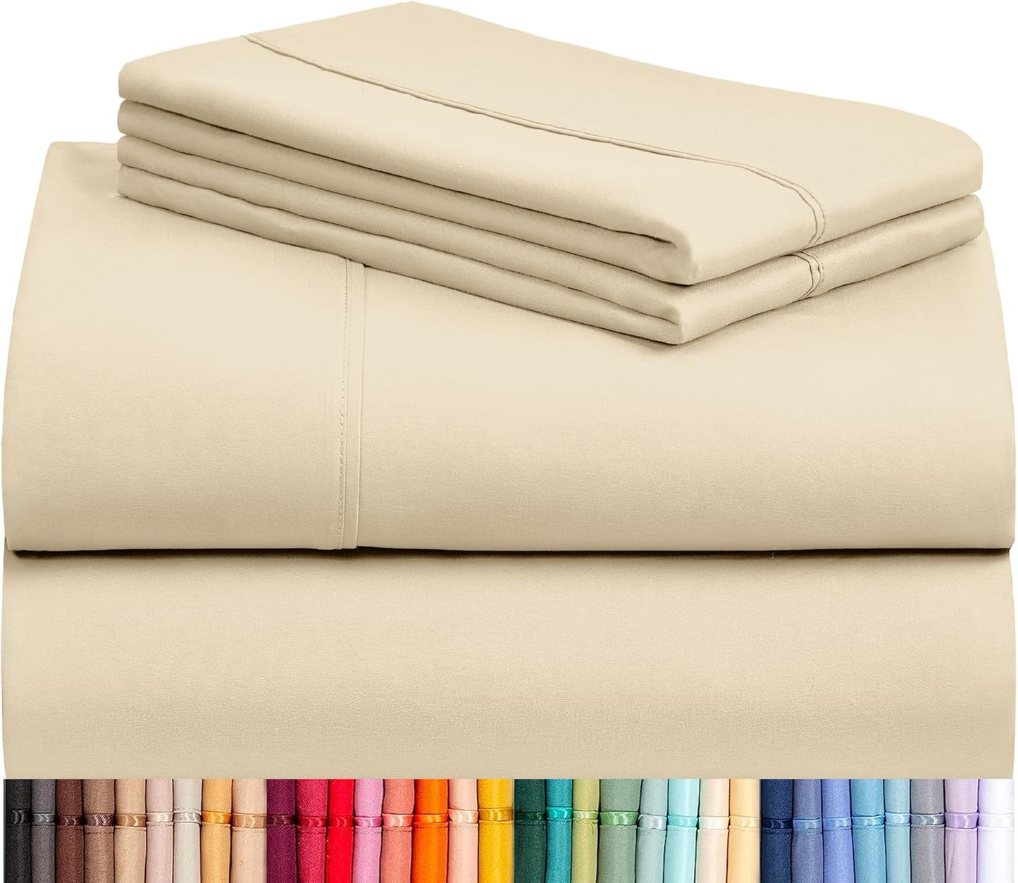 LuxClub 4 PC Full Sheet Set, Breathable Luxury Bed Sheets, Deep Pockets 18" Wrinkle Free Cooling Bed Sheets Machine Washable Hotel Bedding Silky Soft - Light Khaki Full