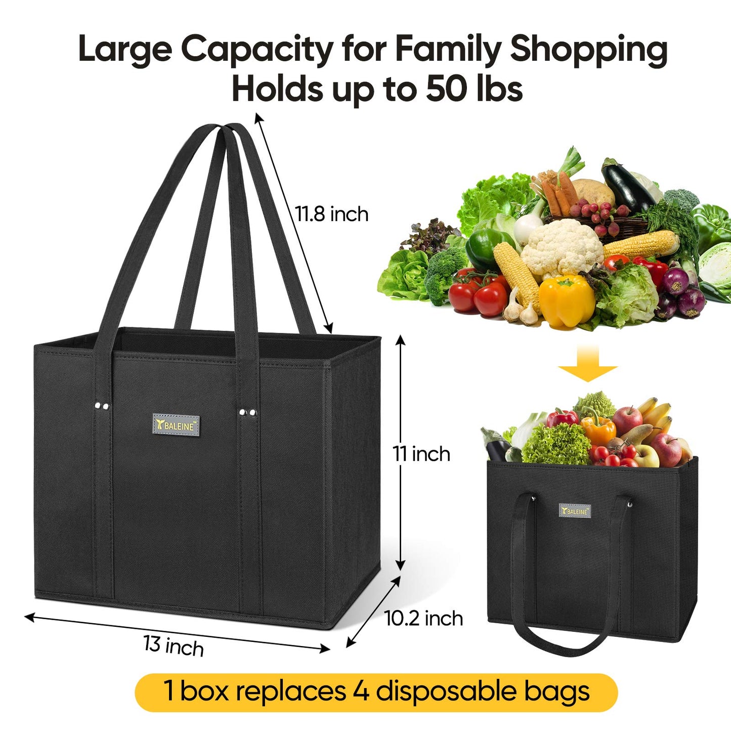 BALEINE 3Pk Reusable Grocery Bags, Foldable Shopping Bags for Groceries with Reinforced Bottom & Handles (Antique Foliage)