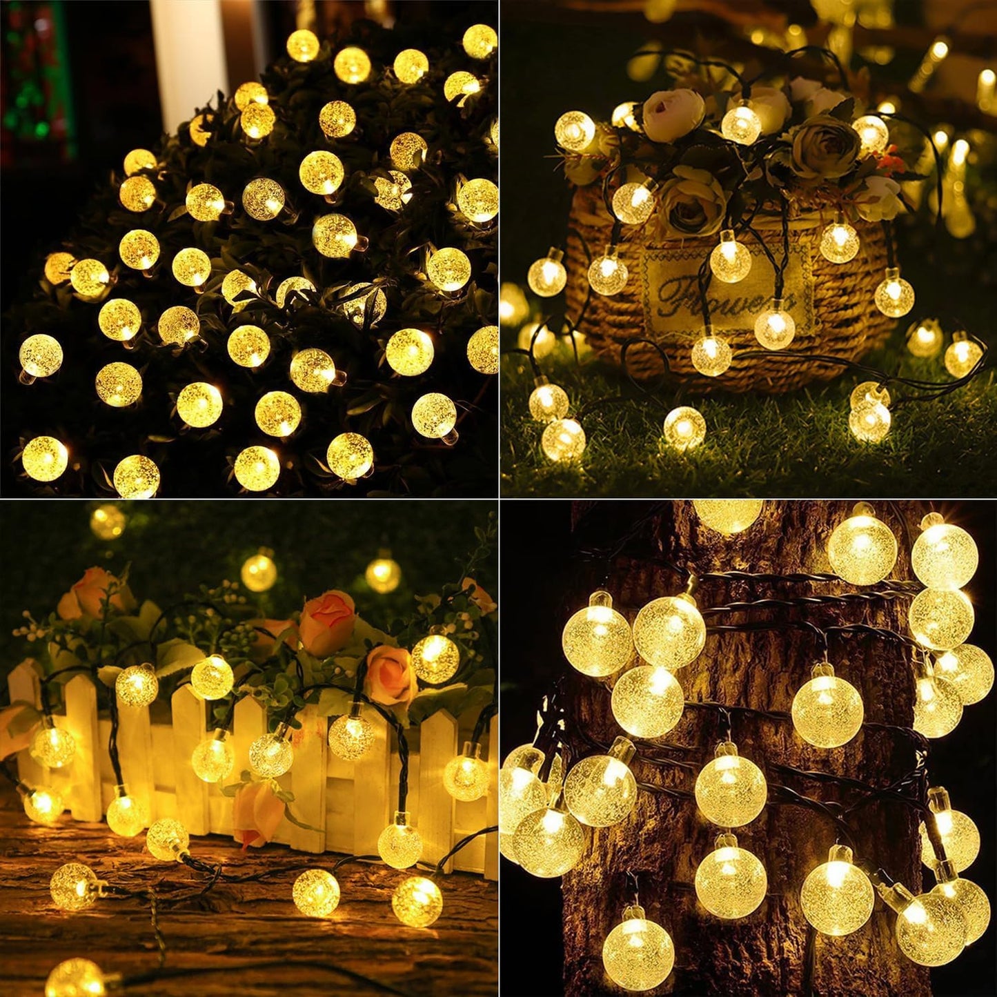 Solar String Lights, Small Crystal Ball ,Outdoor String Light 60 LED 40ft 8 Lighting Modes Waterproof Solar Powered Patio Solar Light for Garden Yard Porch Wedding Party Decor (Warm White)