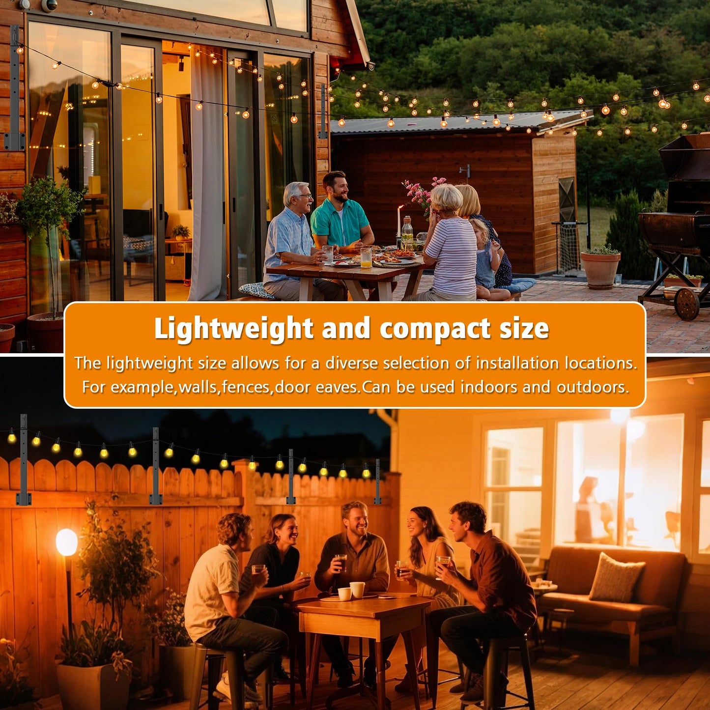 10Ft String Light Poles 4 Pack,Light Poles for Outside Lights,Outdoor with Fence Brackets Hanging Lights,Metal Stand Deck Patio Backyard