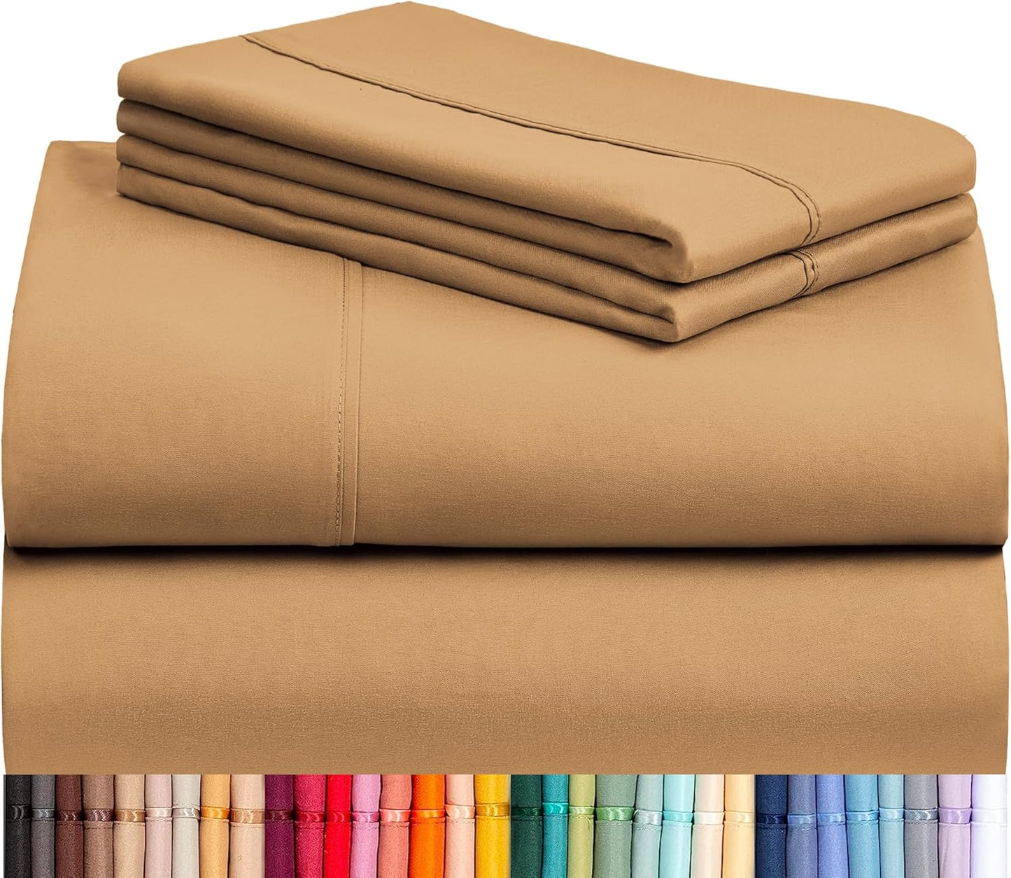 LuxClub 4 PC Full Sheet Set, Breathable Luxury Bed Sheets, Deep Pockets 18" Wrinkle Free Cooling Bed Sheets Machine Washable Hotel Bedding Silky Soft - Light Khaki Full