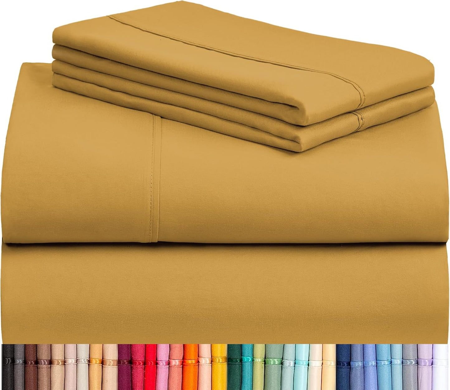 LuxClub 4 PC Full Sheet Set, Breathable Luxury Bed Sheets, Deep Pockets 18" Wrinkle Free Cooling Bed Sheets Machine Washable Hotel Bedding Silky Soft - Light Khaki Full