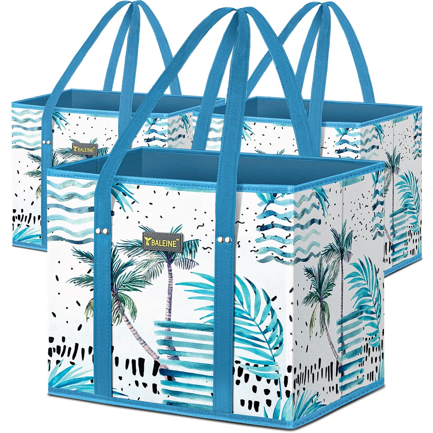 BALEINE 3Pk Reusable Grocery Bags, Foldable Shopping Bags for Groceries with Reinforced Bottom & Handles (Antique Foliage)