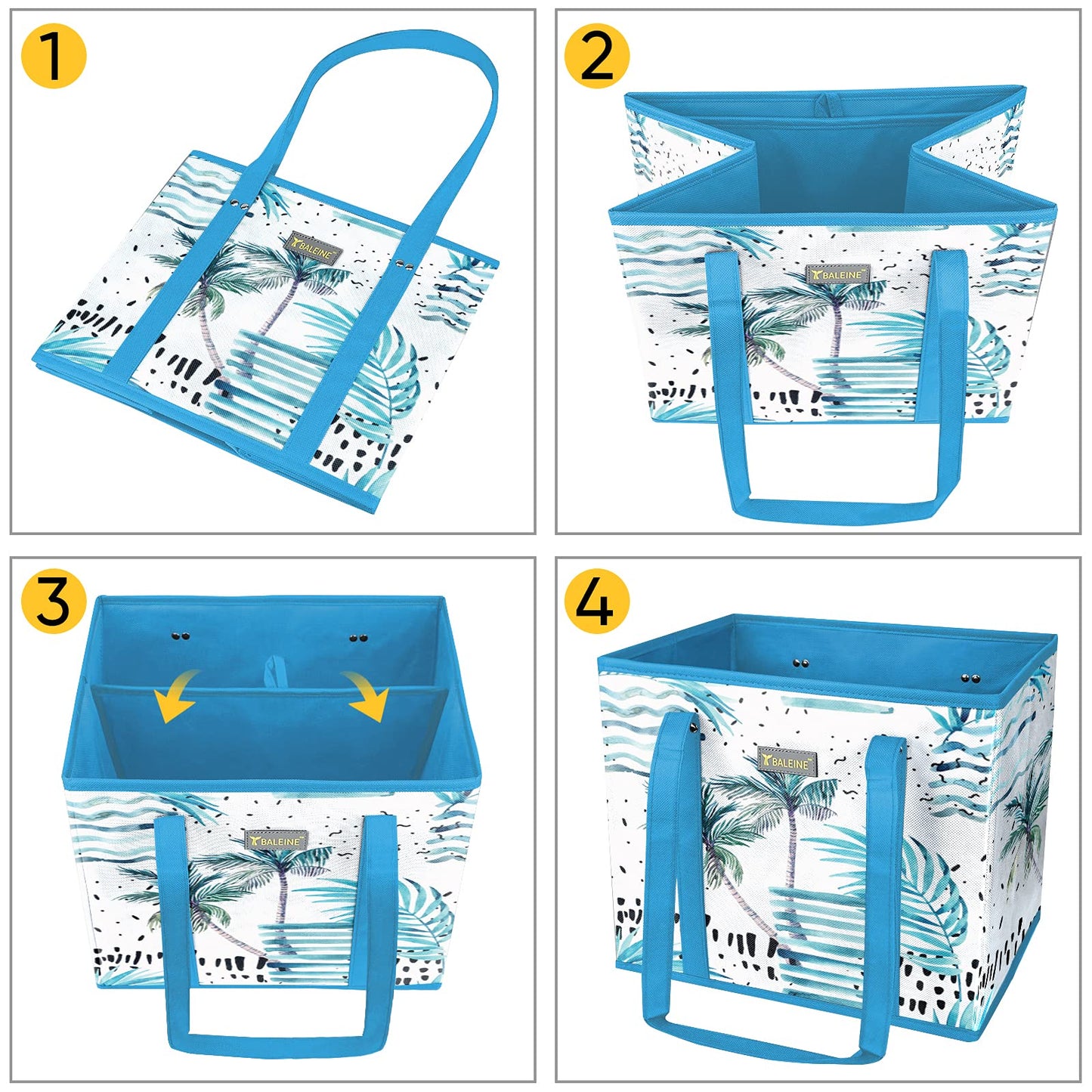 BALEINE 3Pk Reusable Grocery Bags, Foldable Shopping Bags for Groceries with Reinforced Bottom & Handles (Antique Foliage)