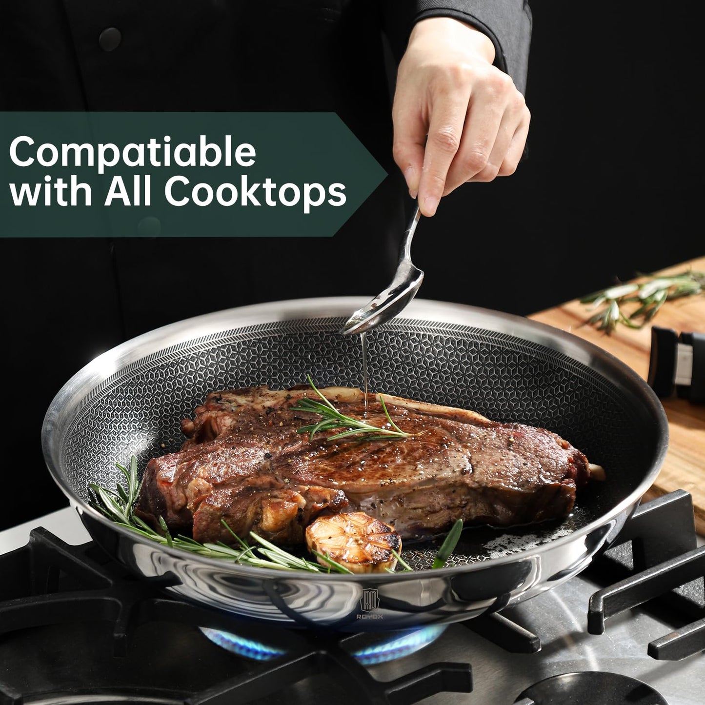 ROYDX 16pcs Pots and Pans Set, Stainless Steel Cookware Set Detachable Handle, Induction Kitchen Stackable RV Cookware Sets, (Camper, Boat, Small Kitchen), Dishwasher Safe&Oven Safe, PFOA Free, Silver