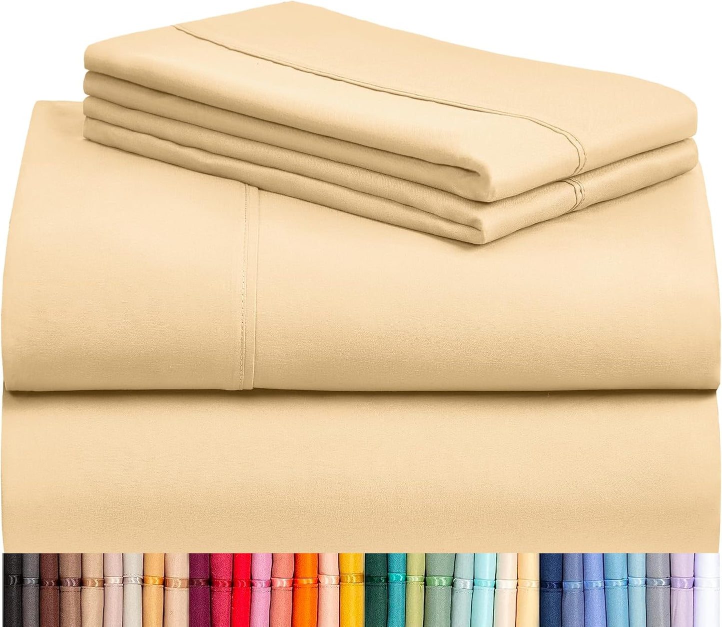 LuxClub 4 PC Full Sheet Set, Breathable Luxury Bed Sheets, Deep Pockets 18" Wrinkle Free Cooling Bed Sheets Machine Washable Hotel Bedding Silky Soft - Light Khaki Full