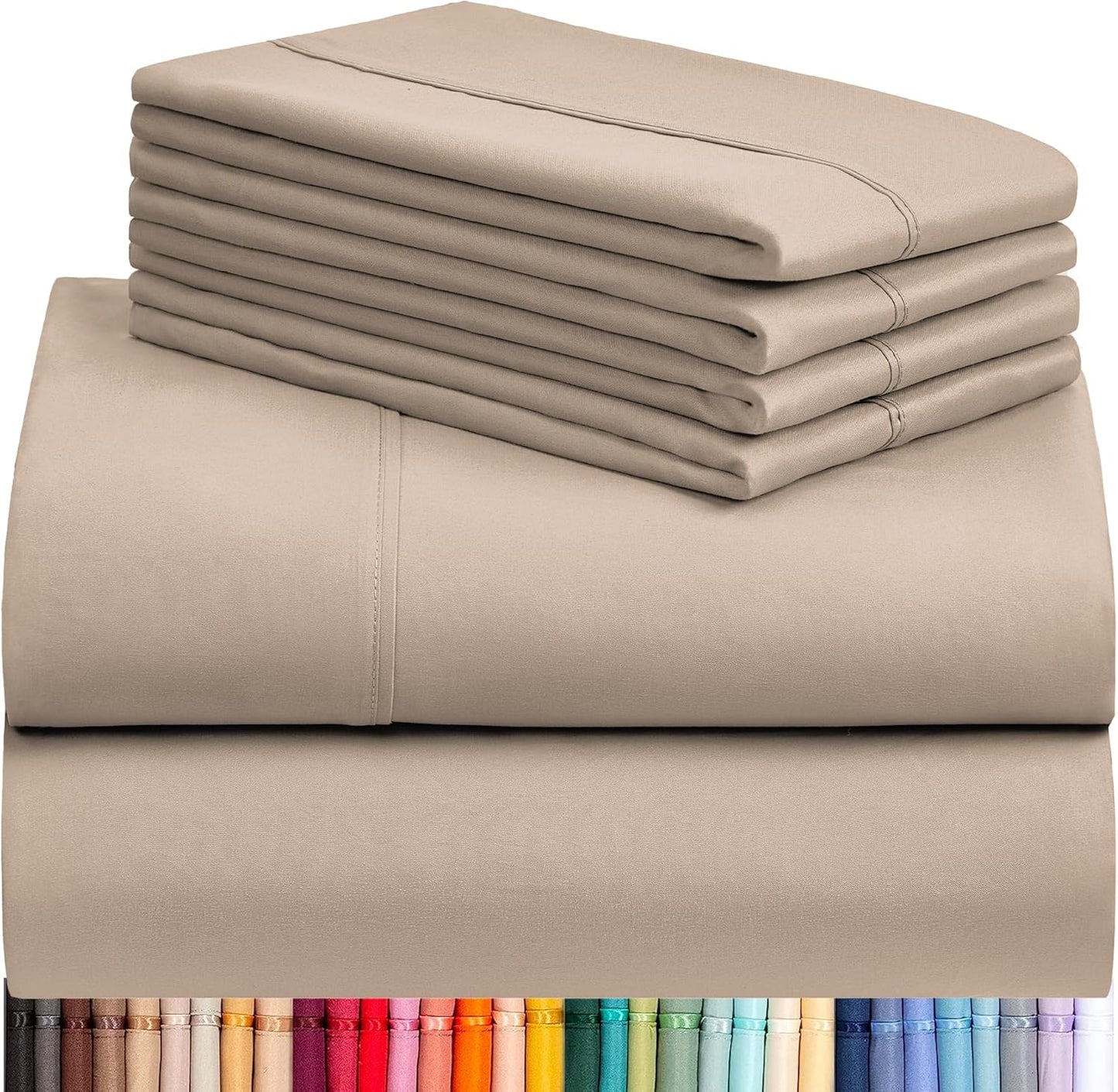 LuxClub 4 PC Full Sheet Set, Breathable Luxury Bed Sheets, Deep Pockets 18" Wrinkle Free Cooling Bed Sheets Machine Washable Hotel Bedding Silky Soft - Light Khaki Full