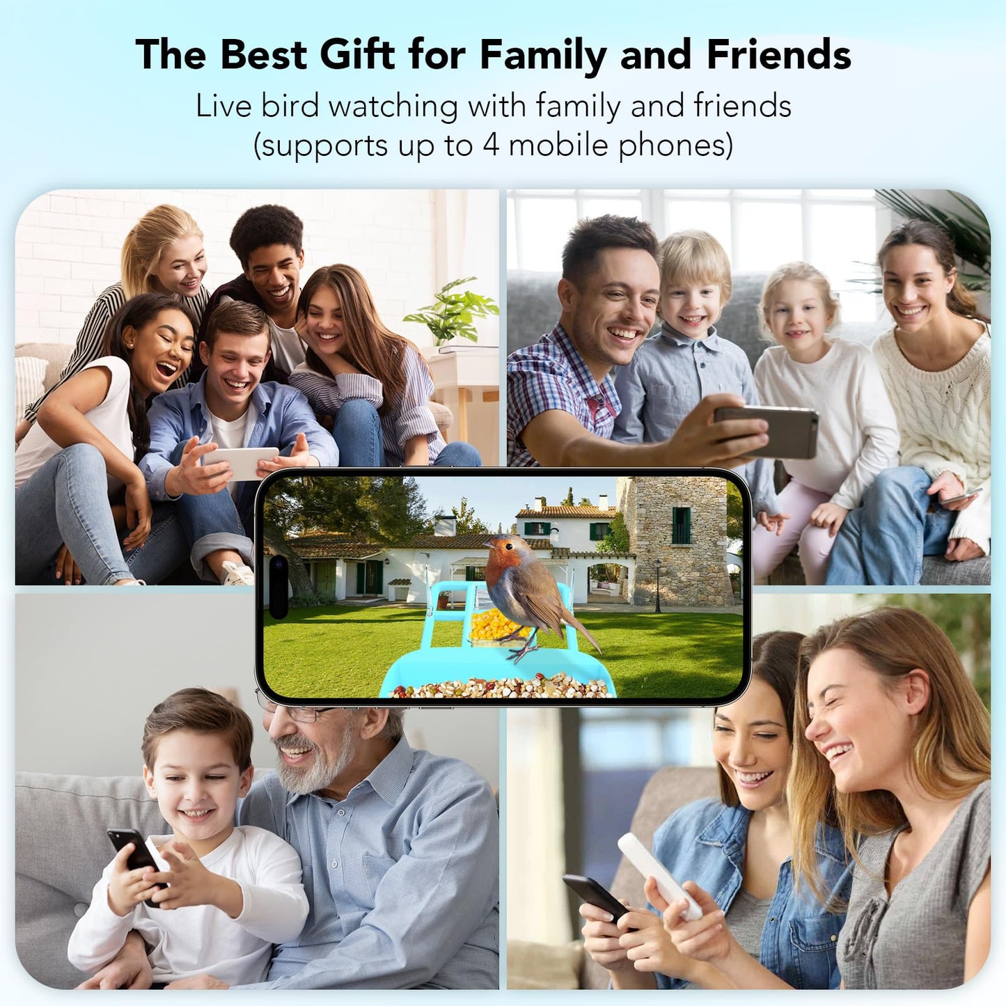 Smart Bird Feeder with Camera, 5200mAh Battery with Solar Panel, 2K Live View/AI Identifies/App Control/Instant Arrival Alert/Auto Capture/135° Motion Detection/IP65 Waterproof, Ideal Gift