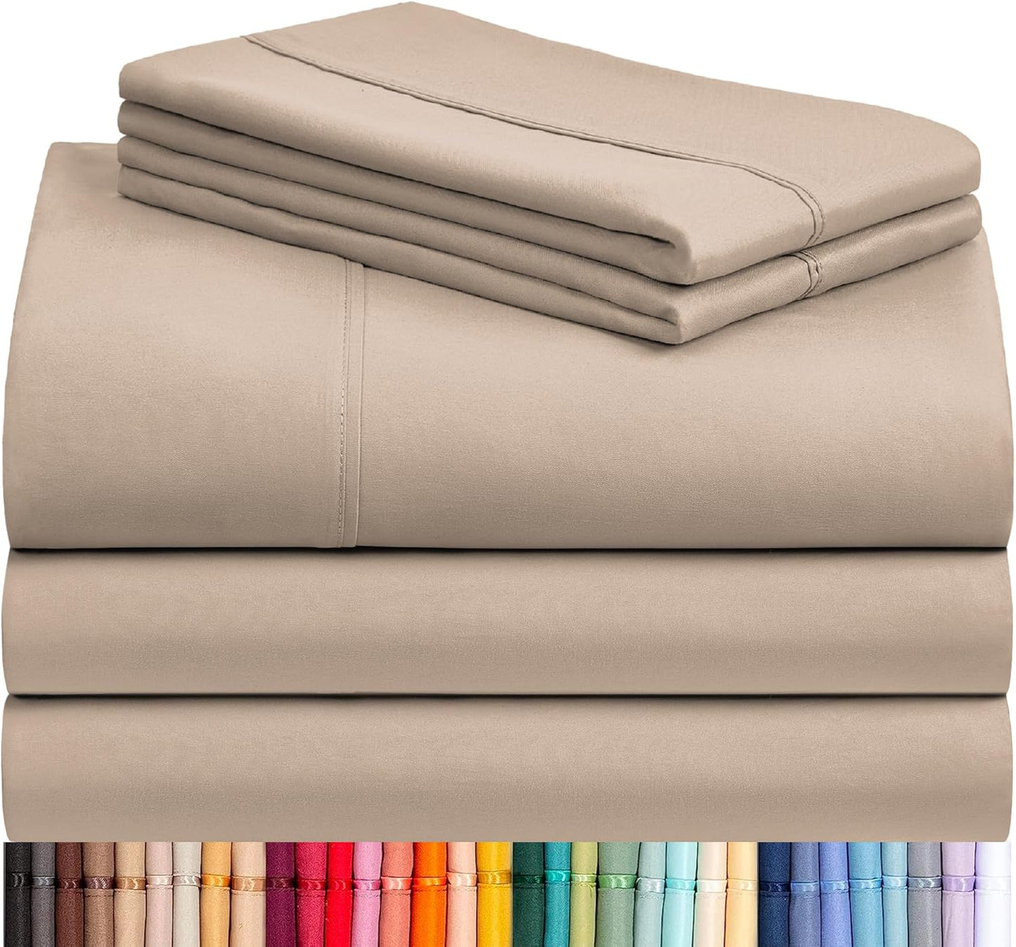 LuxClub 4 PC Full Sheet Set, Breathable Luxury Bed Sheets, Deep Pockets 18" Wrinkle Free Cooling Bed Sheets Machine Washable Hotel Bedding Silky Soft - Light Khaki Full