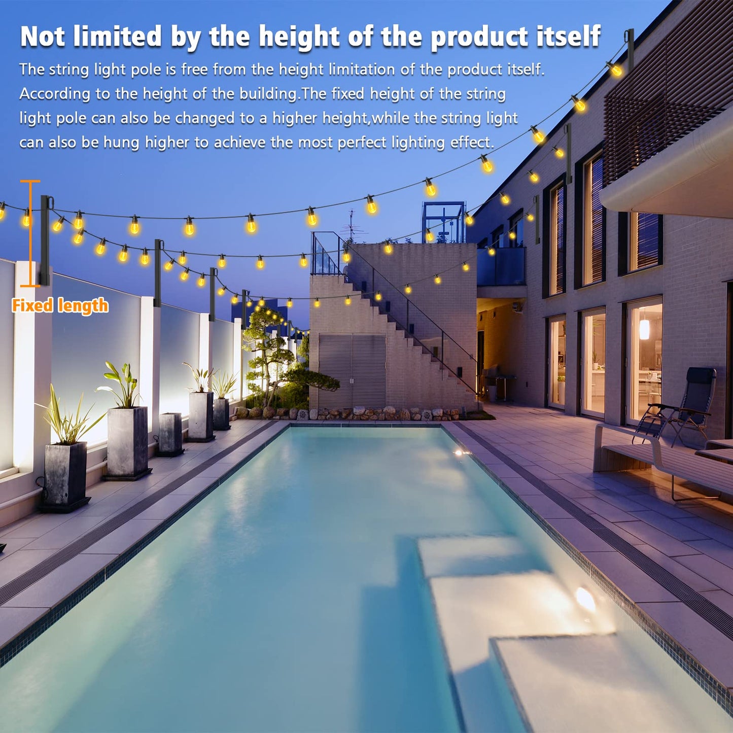 10Ft String Light Poles 4 Pack,Light Poles for Outside Lights,Outdoor with Fence Brackets Hanging Lights,Metal Stand Deck Patio Backyard