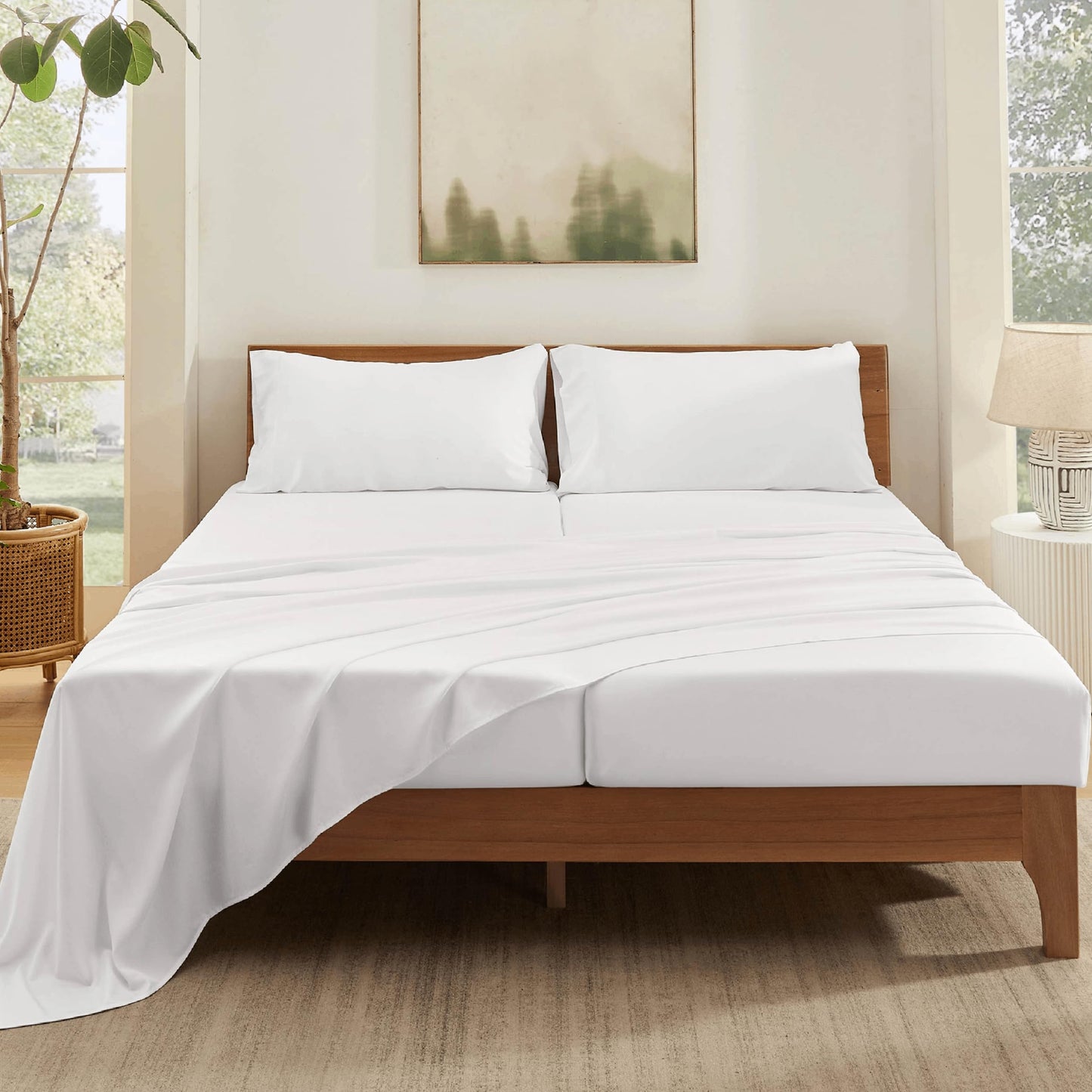 Bedsure Queen Sheet Set, Cooling Sheets for Queen Size Bed Set, Rayon Derived from Bamboo, Breathable & Soft Deep Pocket Up to 16 Inches, Hotel Luxury Silky Bedding, Bedsheet & Pillowcases, Dark Grey