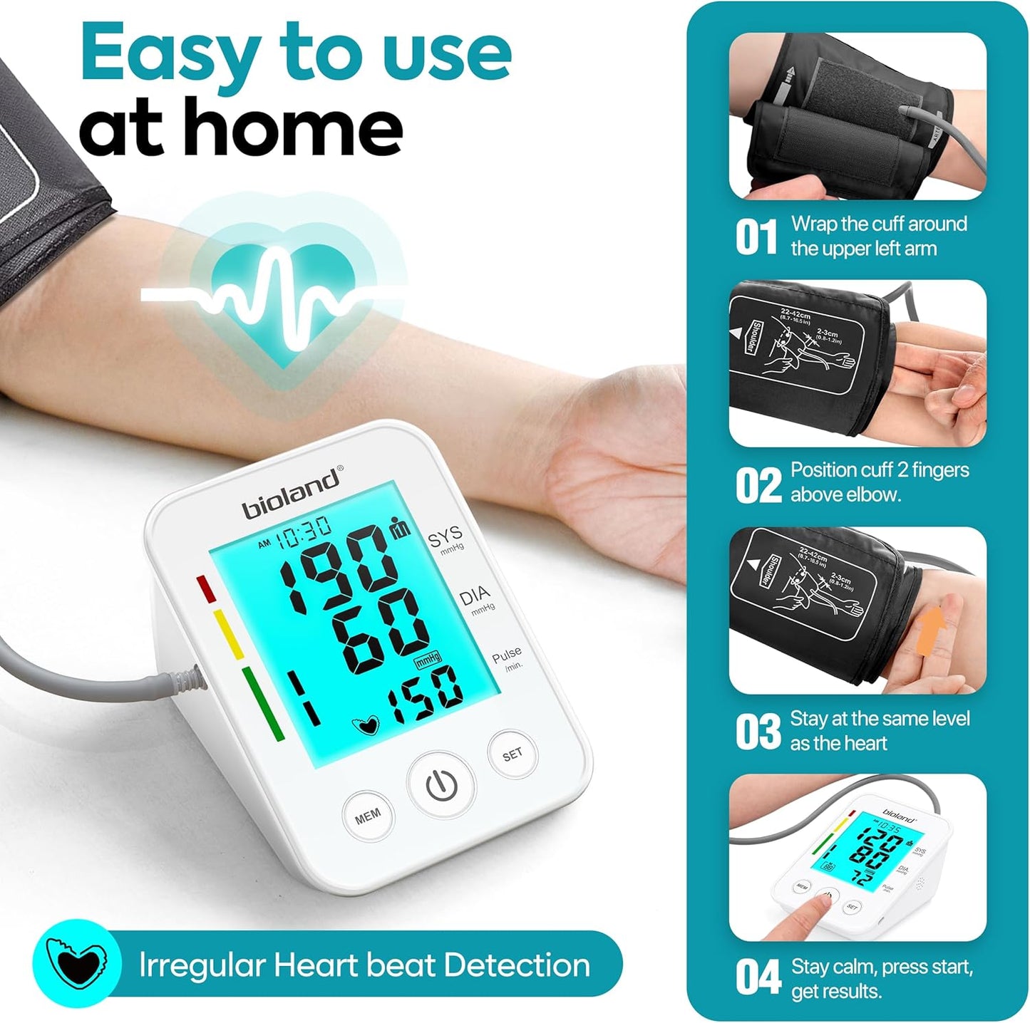 Blood Pressure Monitor Upper Arm Large Cuff, Backlit Large LCD Screen, Automatic Digital Blood Pressure Machine, Adjustable BP Cuff, BPM Model - 2008