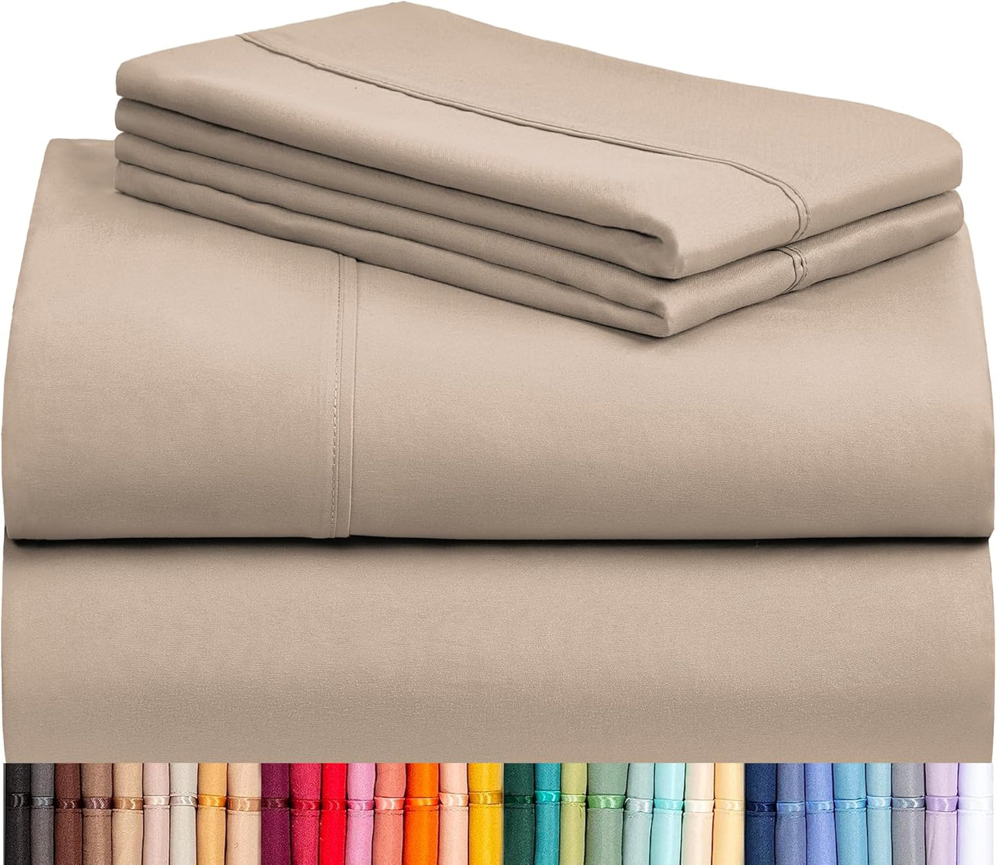 LuxClub 4 PC Full Sheet Set, Breathable Luxury Bed Sheets, Deep Pockets 18" Wrinkle Free Cooling Bed Sheets Machine Washable Hotel Bedding Silky Soft - Light Khaki Full