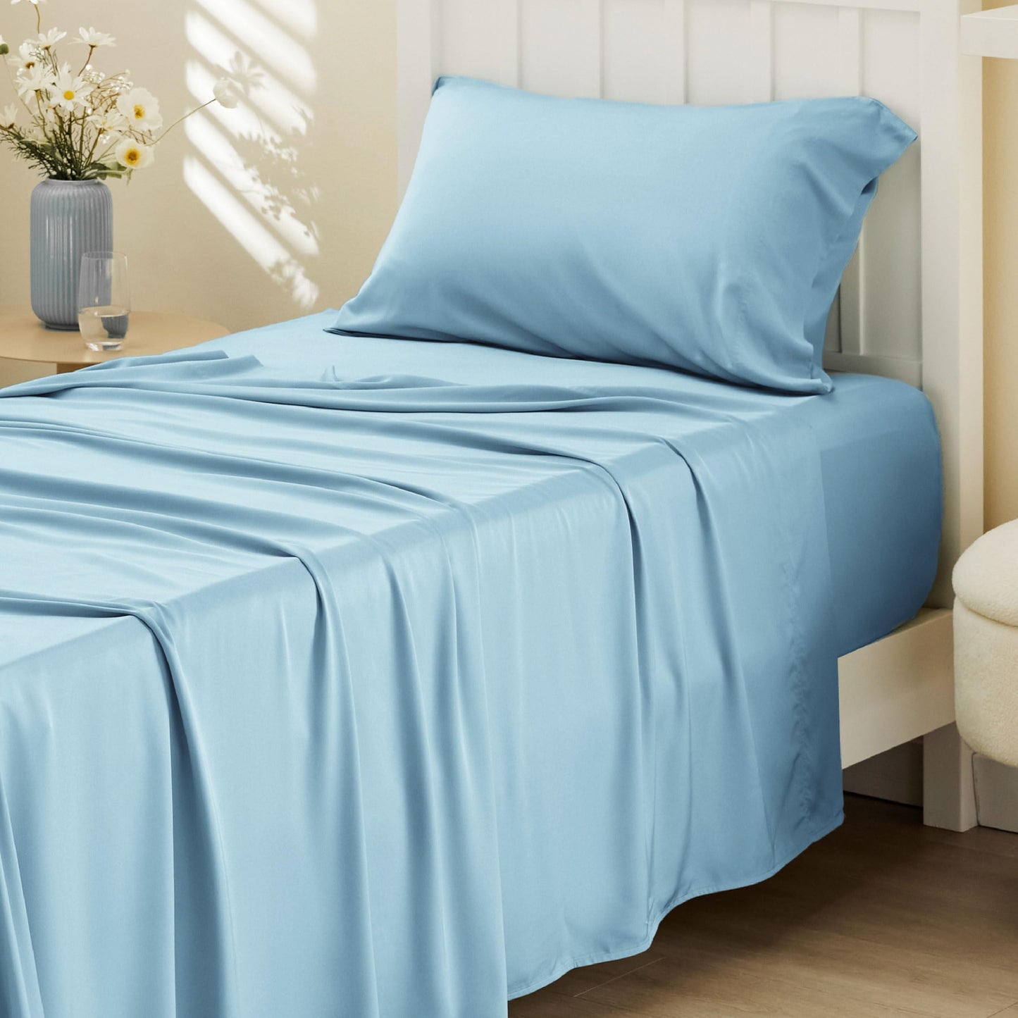 Bedsure Queen Sheet Set, Cooling Sheets for Queen Size Bed Set, Rayon Derived from Bamboo, Breathable & Soft Deep Pocket Up to 16 Inches, Hotel Luxury Silky Bedding, Bedsheet & Pillowcases, Dark Grey