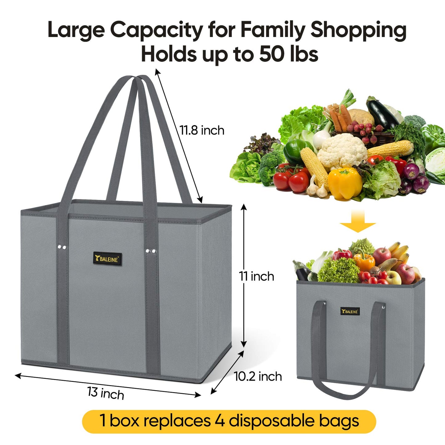 BALEINE 3Pk Reusable Grocery Bags, Foldable Shopping Bags for Groceries with Reinforced Bottom & Handles (Antique Foliage)