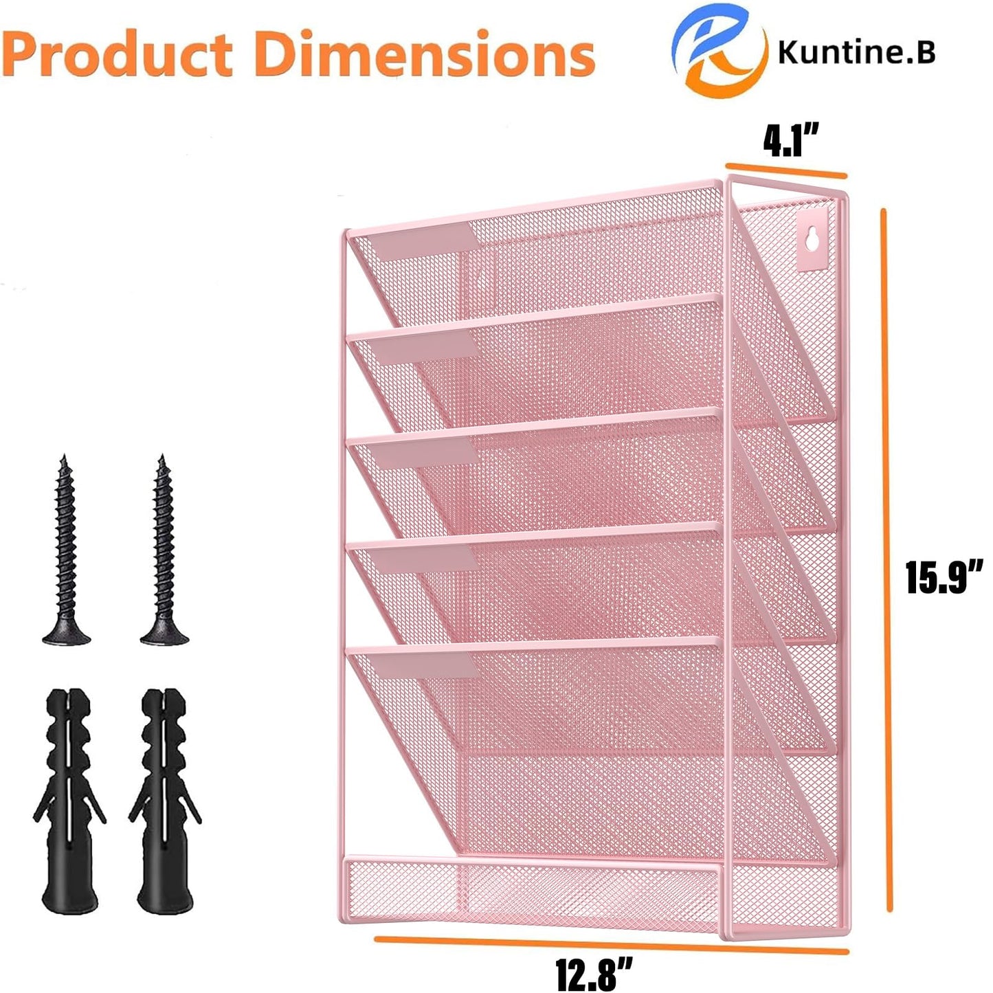 Kuntine.B 5 Pocket Wall File Holder Organizer Office Hanging Magazine Holder Wall File Organizer for Office Home (Black, 5 Tier)