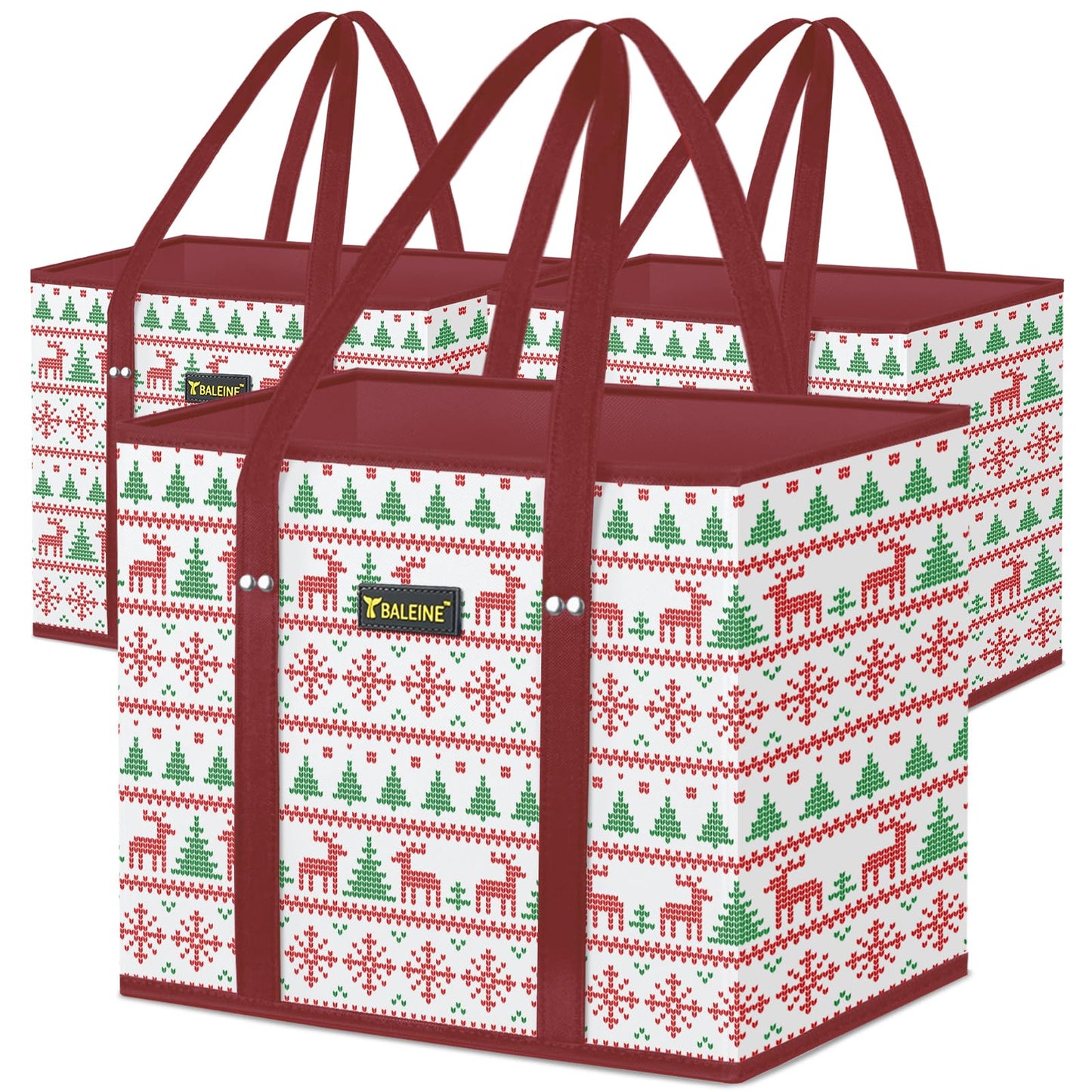 BALEINE 3Pk Reusable Grocery Bags, Foldable Shopping Bags for Groceries with Reinforced Bottom & Handles (Antique Foliage)