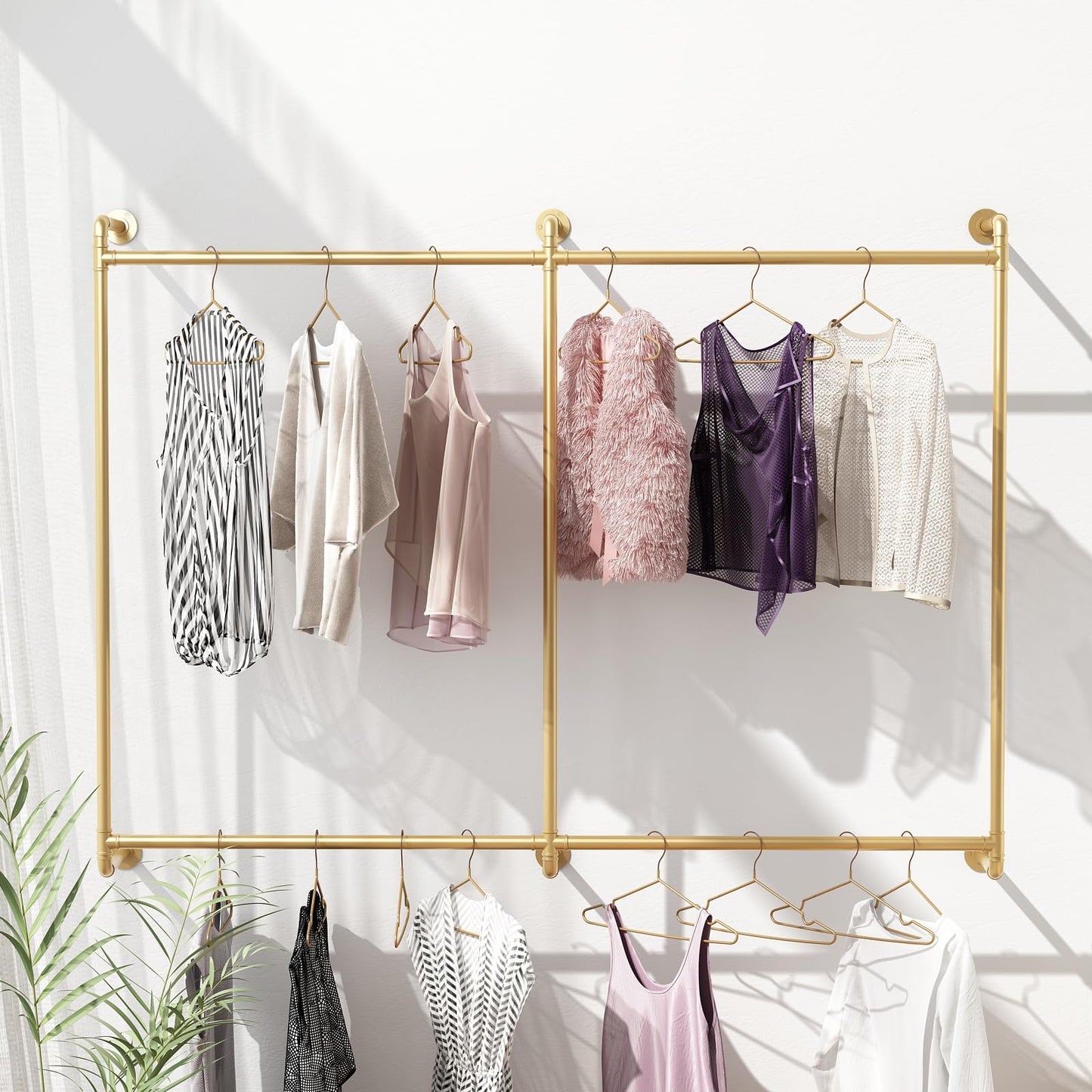 Industrial Pipe Clothing Rack Wall Mounted Clothes Rack Heavy Duty Closet Rod for Retail, Laundry Room, Bedroom