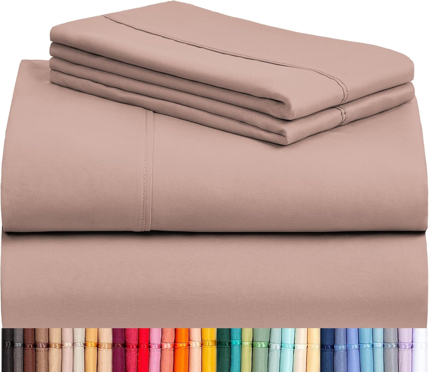 LuxClub 4 PC Full Sheet Set, Breathable Luxury Bed Sheets, Deep Pockets 18" Wrinkle Free Cooling Bed Sheets Machine Washable Hotel Bedding Silky Soft - Light Khaki Full