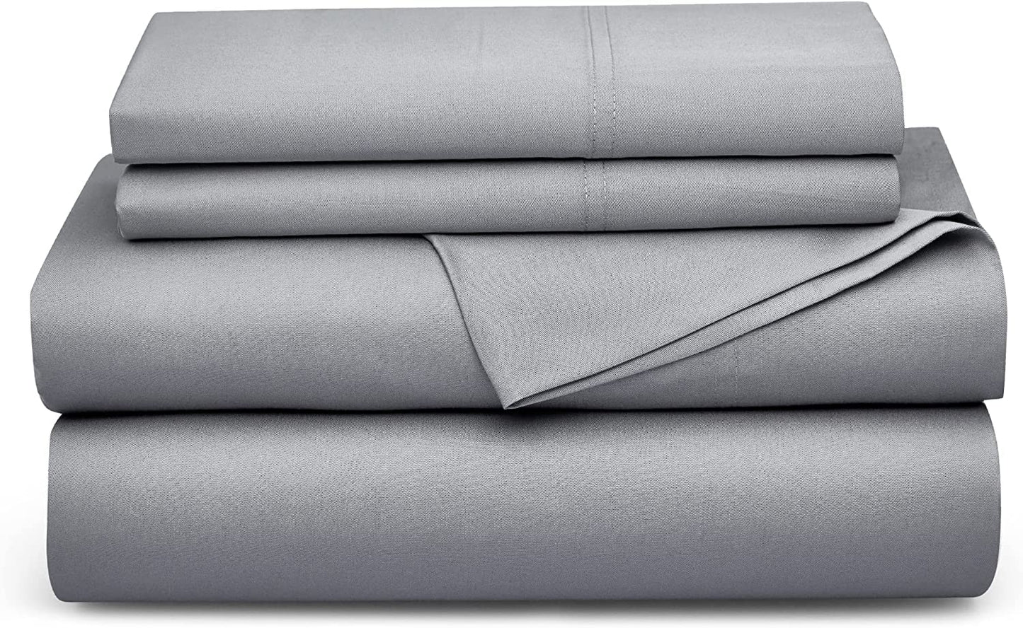 Bedsure Queen Sheet Set, Cooling Sheets for Queen Size Bed Set, Rayon Derived from Bamboo, Breathable & Soft Deep Pocket Up to 16 Inches, Hotel Luxury Silky Bedding, Bedsheet & Pillowcases, Dark Grey