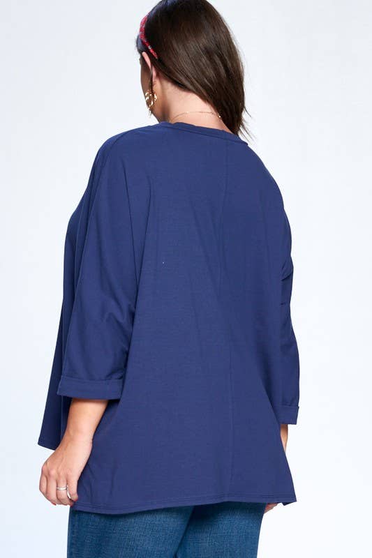ETK-7745-PL Plus Size Solid Cotton Oversize Casual Top