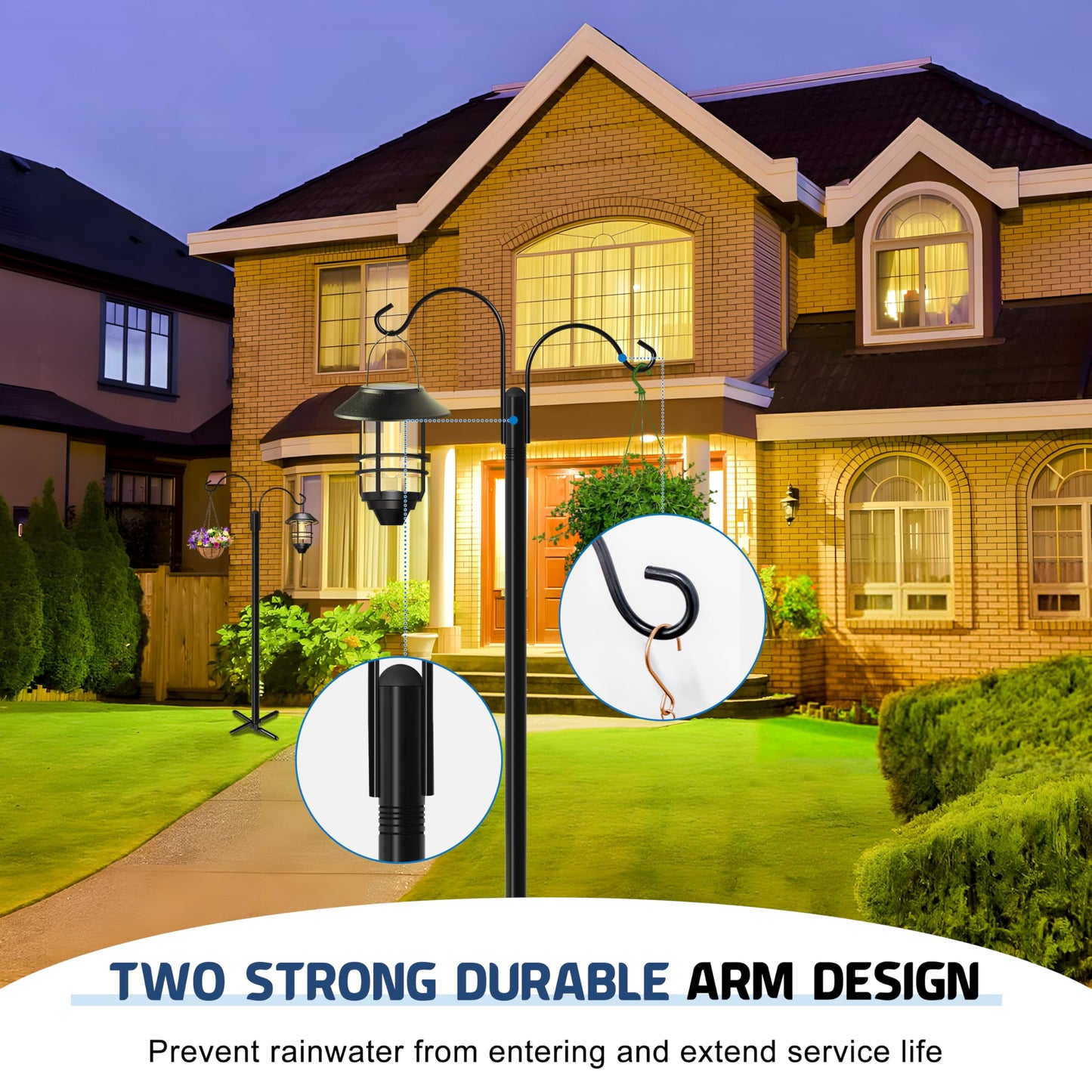 Ottsuls Bird Feeder Pole, 2 Pack 92 INCH Double Shepherds Hooks for Outdoor, Garden Pole with 5 Base Prongs Heavy Duty Planter Hooks for Hanging Plant Baskets, Lantern, Hummingbird Feeder