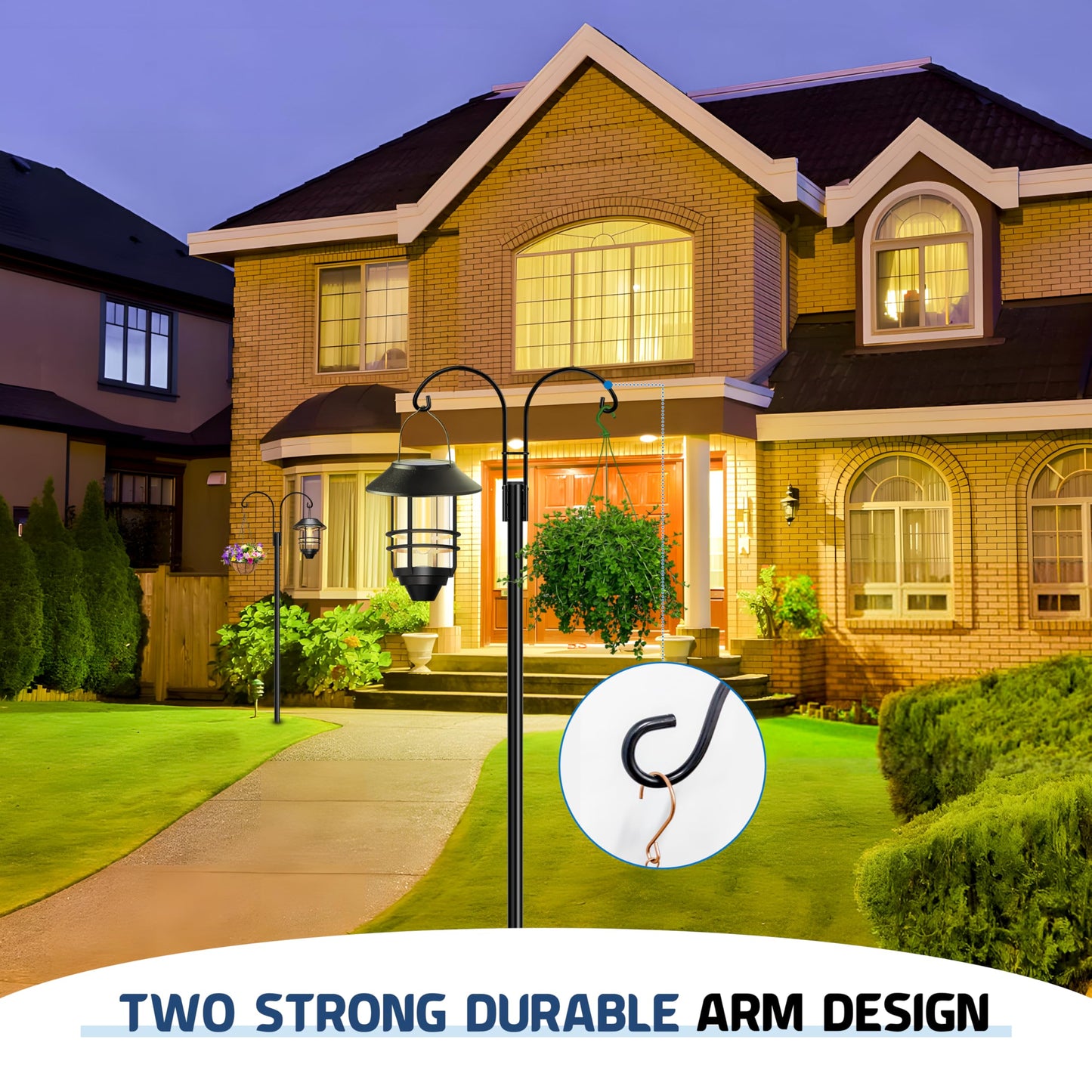 Ottsuls Bird Feeder Pole, 2 Pack 92 INCH Double Shepherds Hooks for Outdoor, Garden Pole with 5 Base Prongs Heavy Duty Planter Hooks for Hanging Plant Baskets, Lantern, Hummingbird Feeder