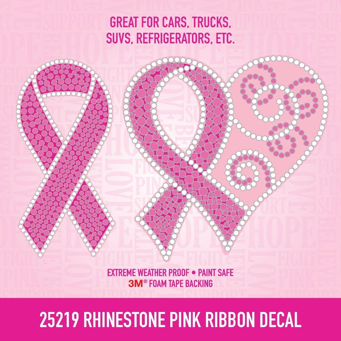 Weatherproof Rhinestone Pink Ribbon Decal Sticker Assortment