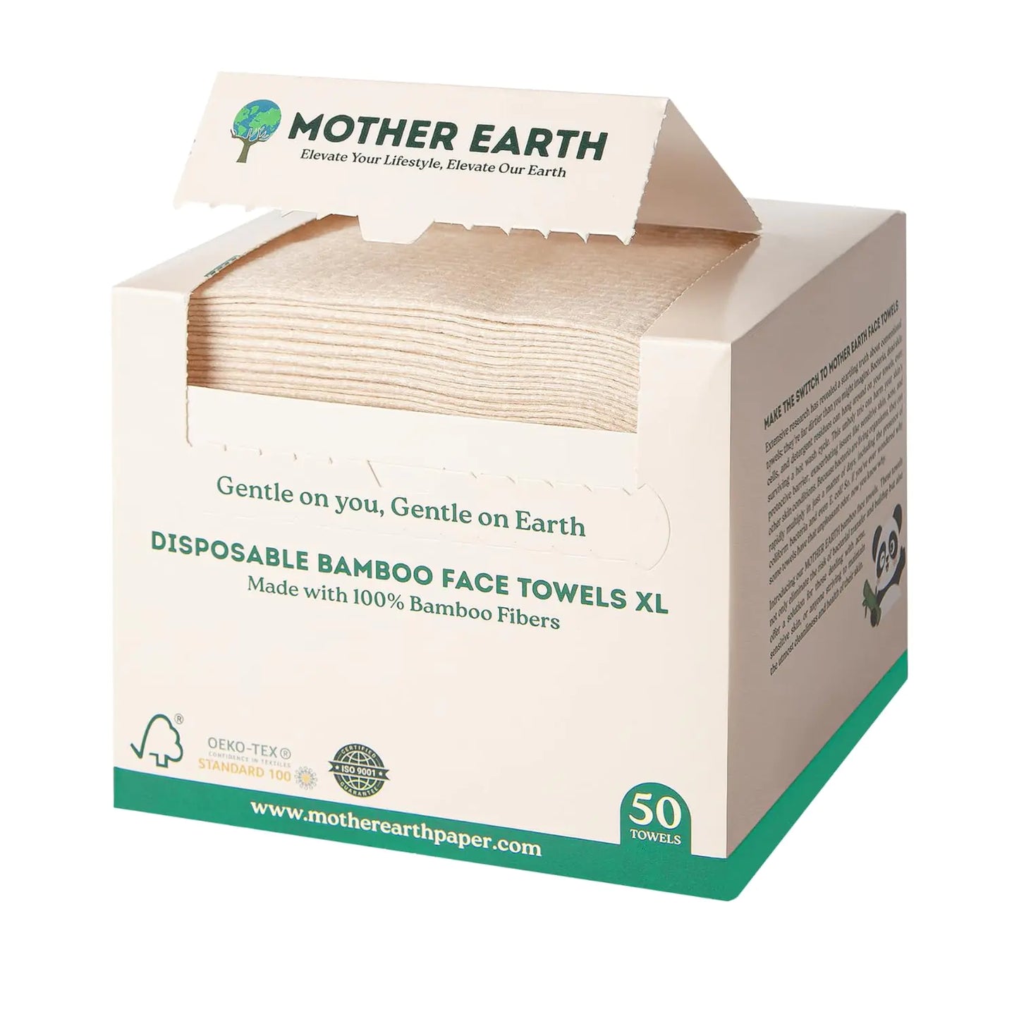 MOTHER EARTH Bamboo Face Towels XL - Hypoallergenic and Disposable Face Wipes | Dry Makeup Removers | Made from Bamboo Viscose | Extra Soft for Sensitive Skin | 50 Towels