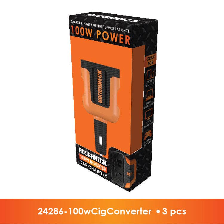 Roughneck 100W 3 Port Power Inverter Car Charger - 3/Pack