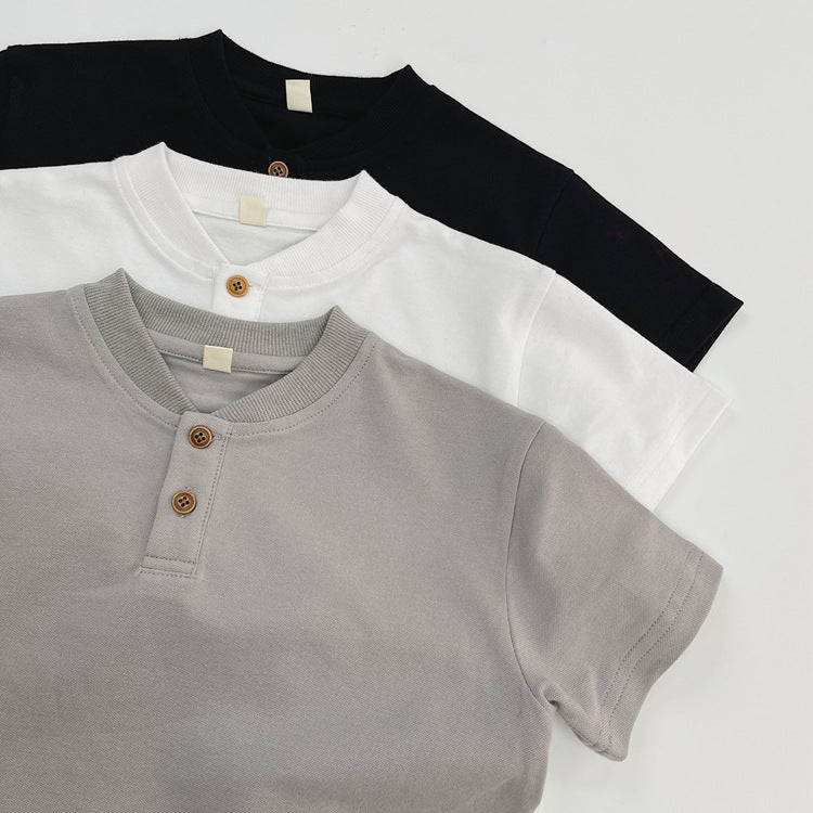 Summer Kids Unisex Minimalist and Versatile Short Sleeves V Neck Children’s Polo Shirt-4