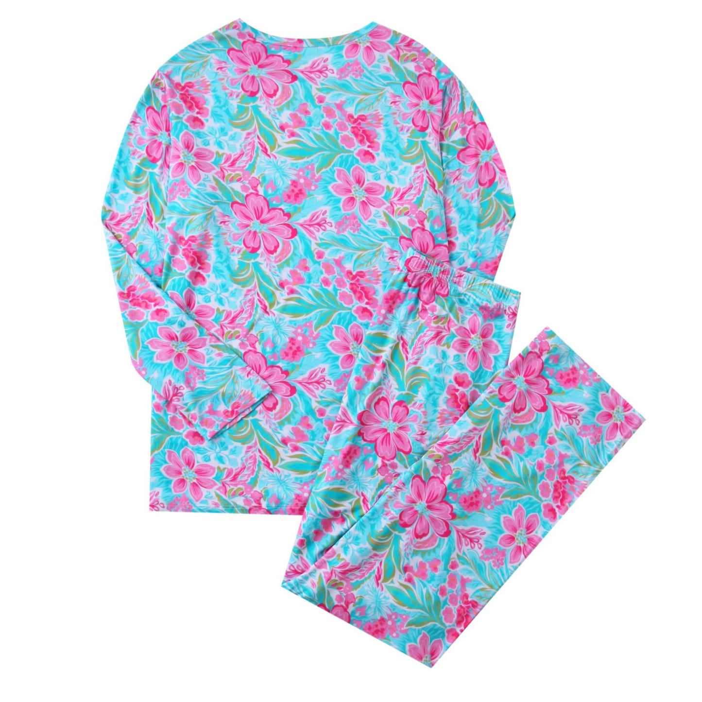 PoshTOT Peony Flower Bamboo Adult Two-Piece Long Sleeve Pajama Set