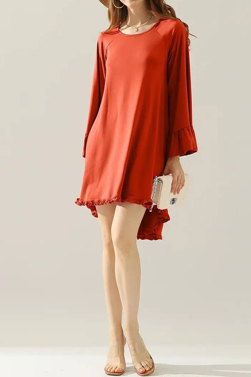 Women’s Ruffle Sleeve Midi Dress Pockets