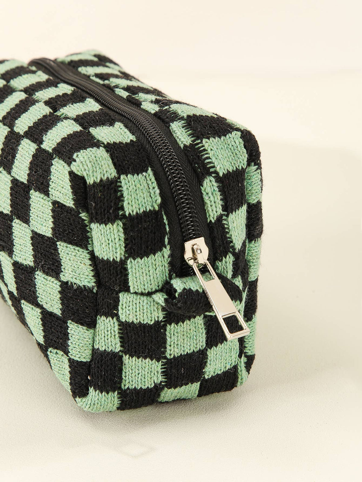 Colorful Checkered travel zipper knit Cosmetic bag