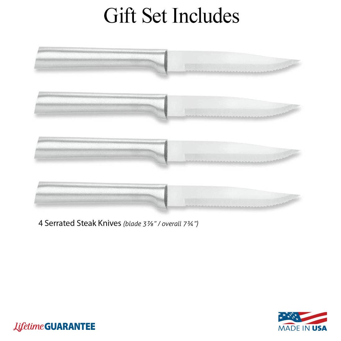 Silver Four Serrated Steak Knives Gift Set