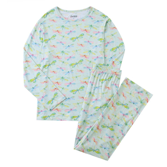 PoshTOT Dragonfly Bamboo Adult Two-Piece Long Sleeve Pajama Set