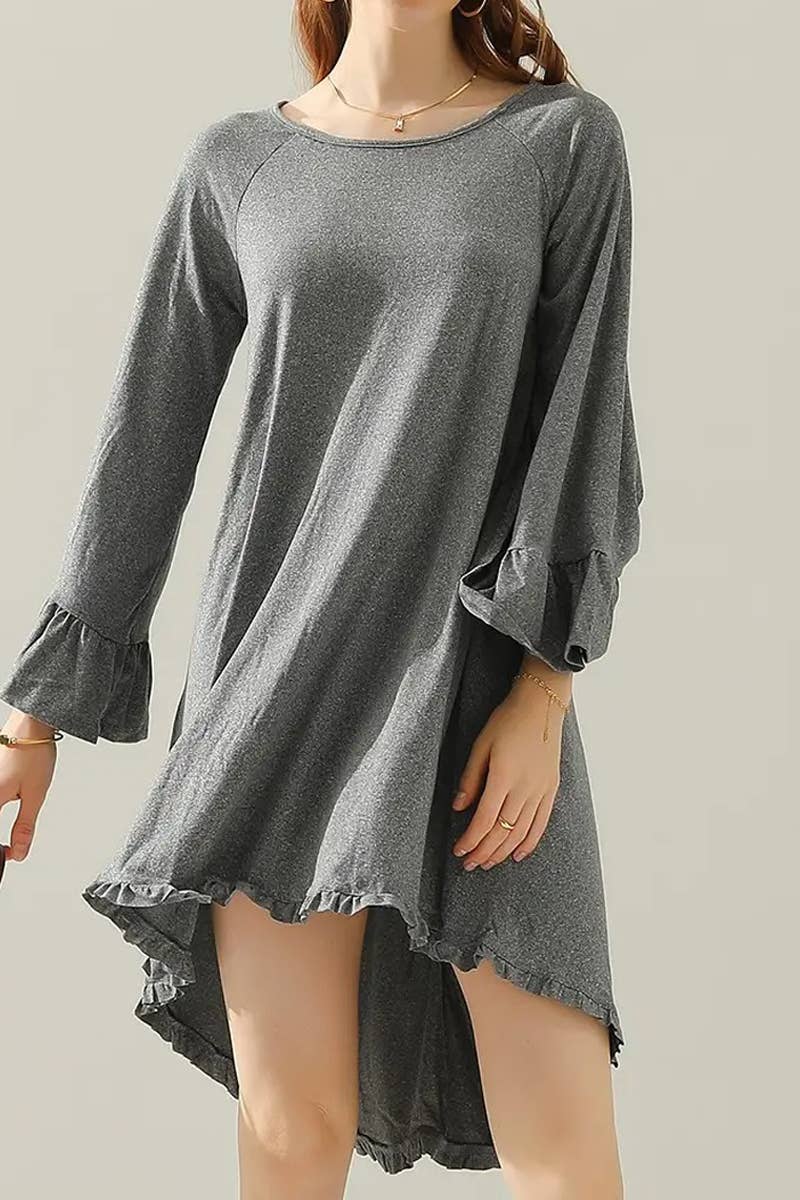 Women’s Ruffle Sleeve Midi Dress Pockets