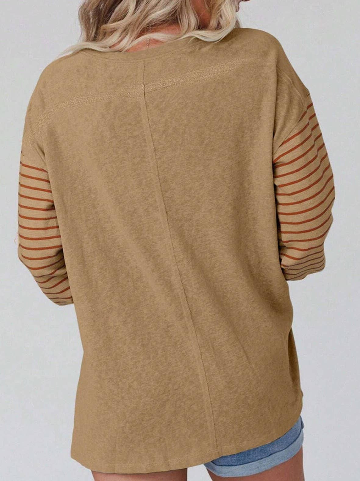 Round-Neck Striped Contrasting Long-Sleeved Top