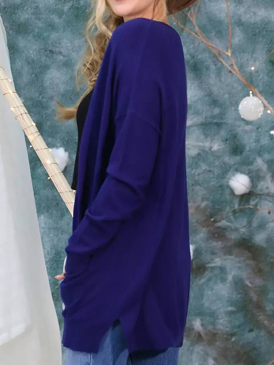 Long Open Front Knit Cardigan Cozy Wrap-Style