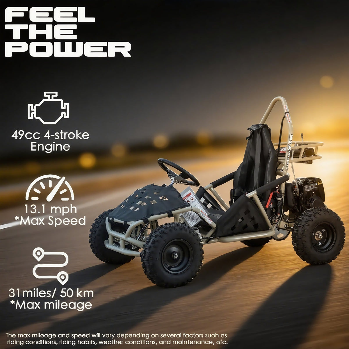 SYX MOTO GK-49A 50cc 4-Stroke Gas Go Kart | Off-Road Mini Buggy for Teens
