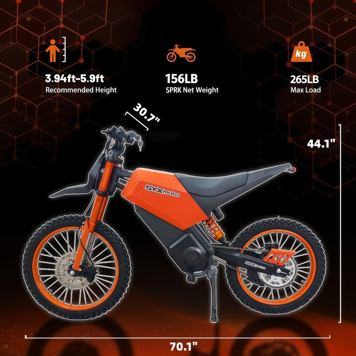 SYX MOTO SPRK Electric Dirt Bike | 5500W High Torque Peak Off-Road Sports Power Gear (60V 27Ah)