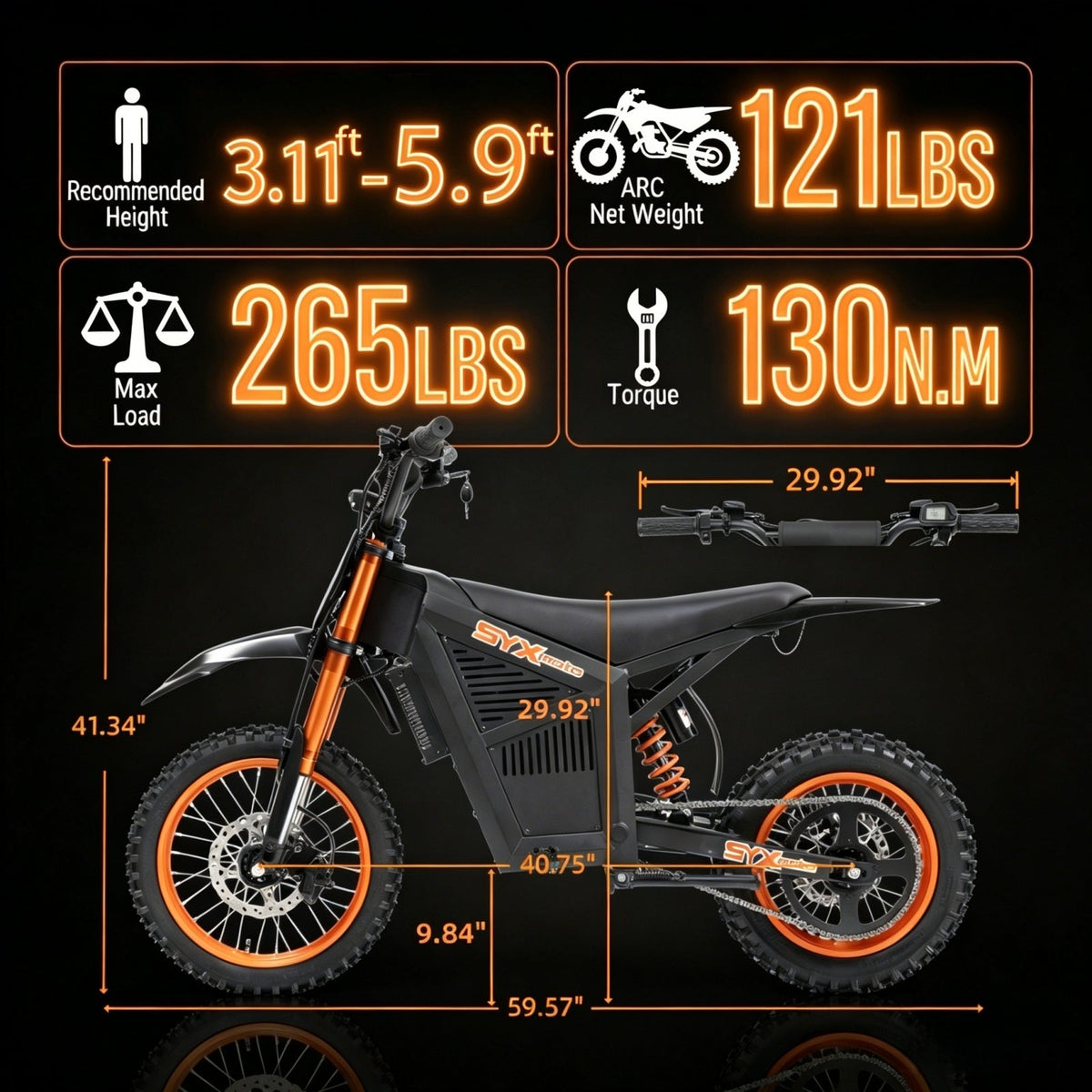 SYX MOTO ARC 3000W Electric Dirt Bike Off Road | 48V Mid-Drive Pro Trail Bike