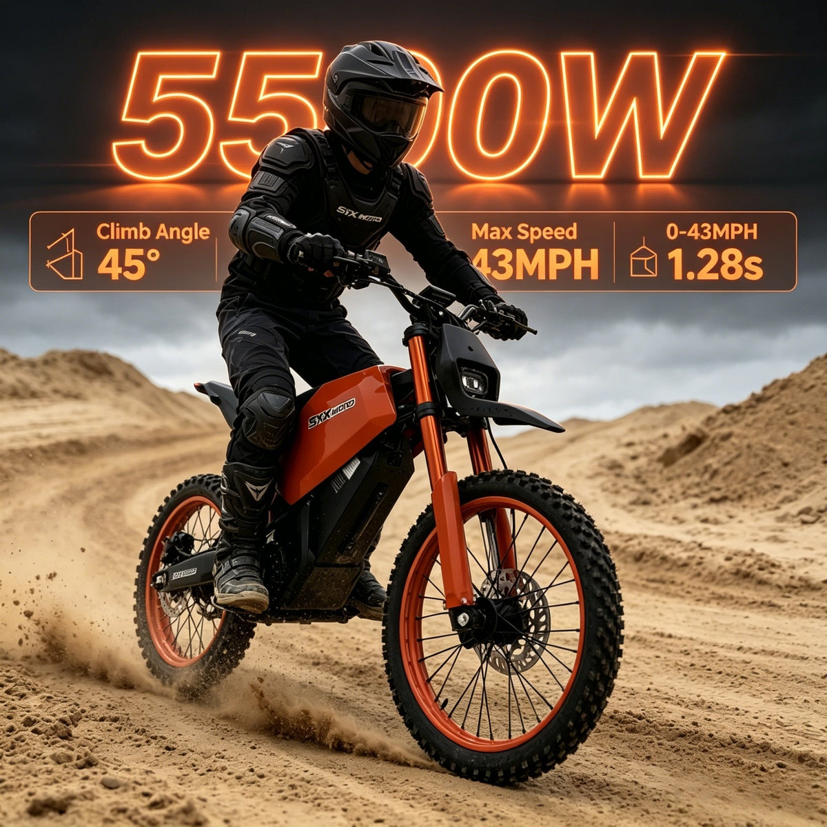 SYX MOTO SPRK Electric Dirt Bike | 5500W High Torque Peak Off-Road Sports Power Gear (60V 27Ah)