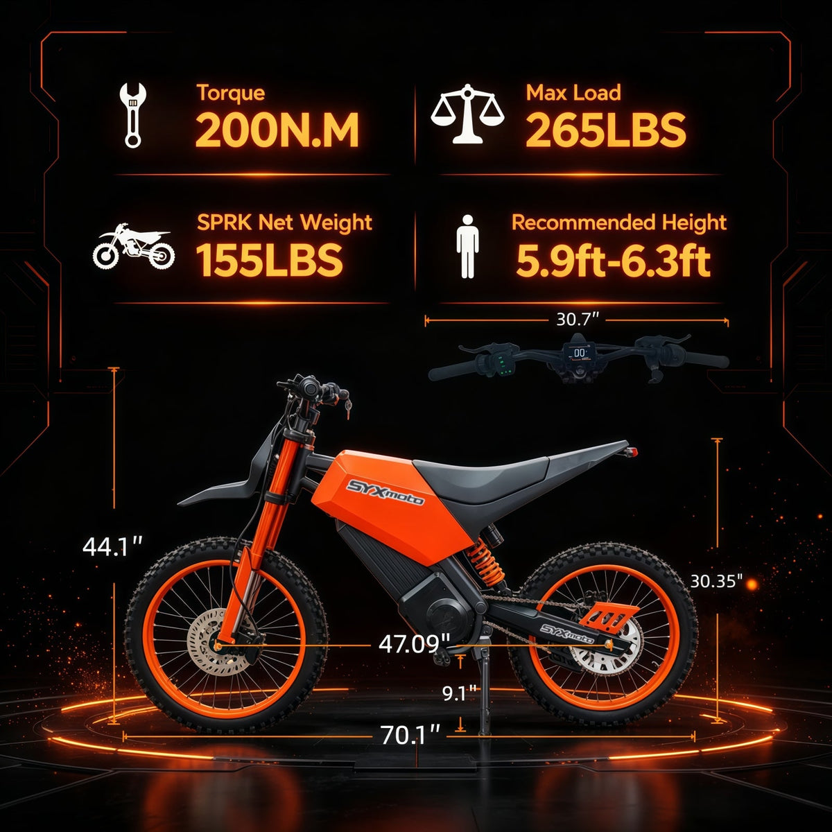 SYX MOTO SPRK Electric Dirt Bike | 5500W High Torque Peak Off-Road Sports Power Gear (60V 27Ah)