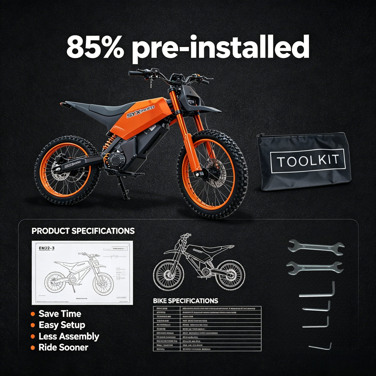 SYX MOTO SPRK Electric Dirt Bike | 5500W High Torque Peak Off-Road Sports Power Gear (60V 27Ah)