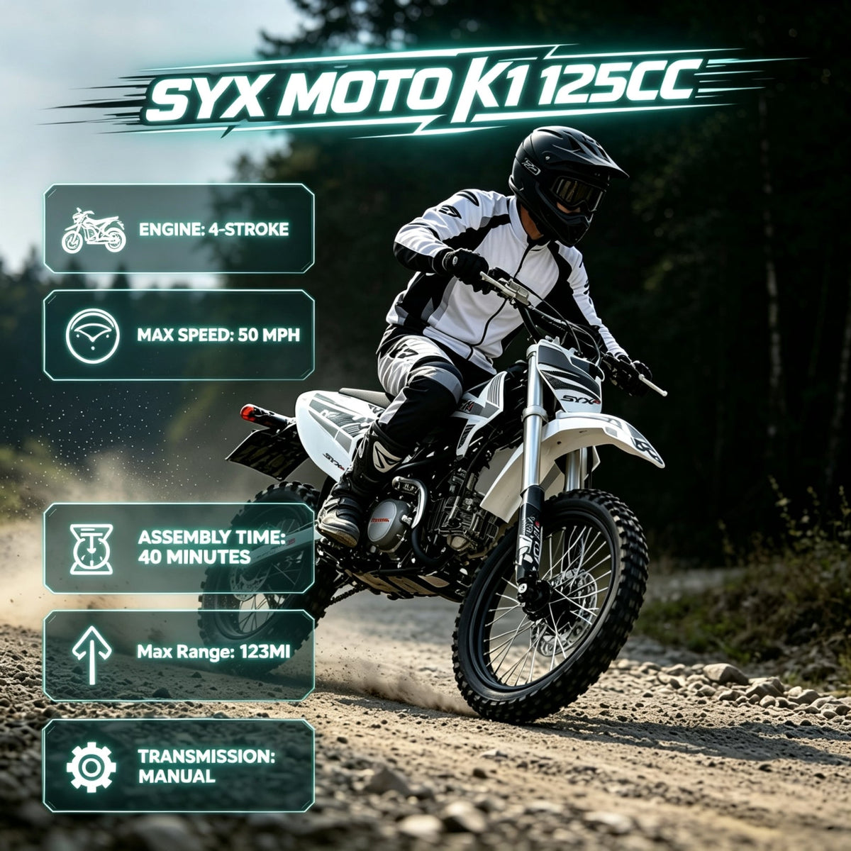 SYX MOTO K1 125cc Dirt Bike | 4-Stroke Off-Road Pit Bike for Teens & Adults