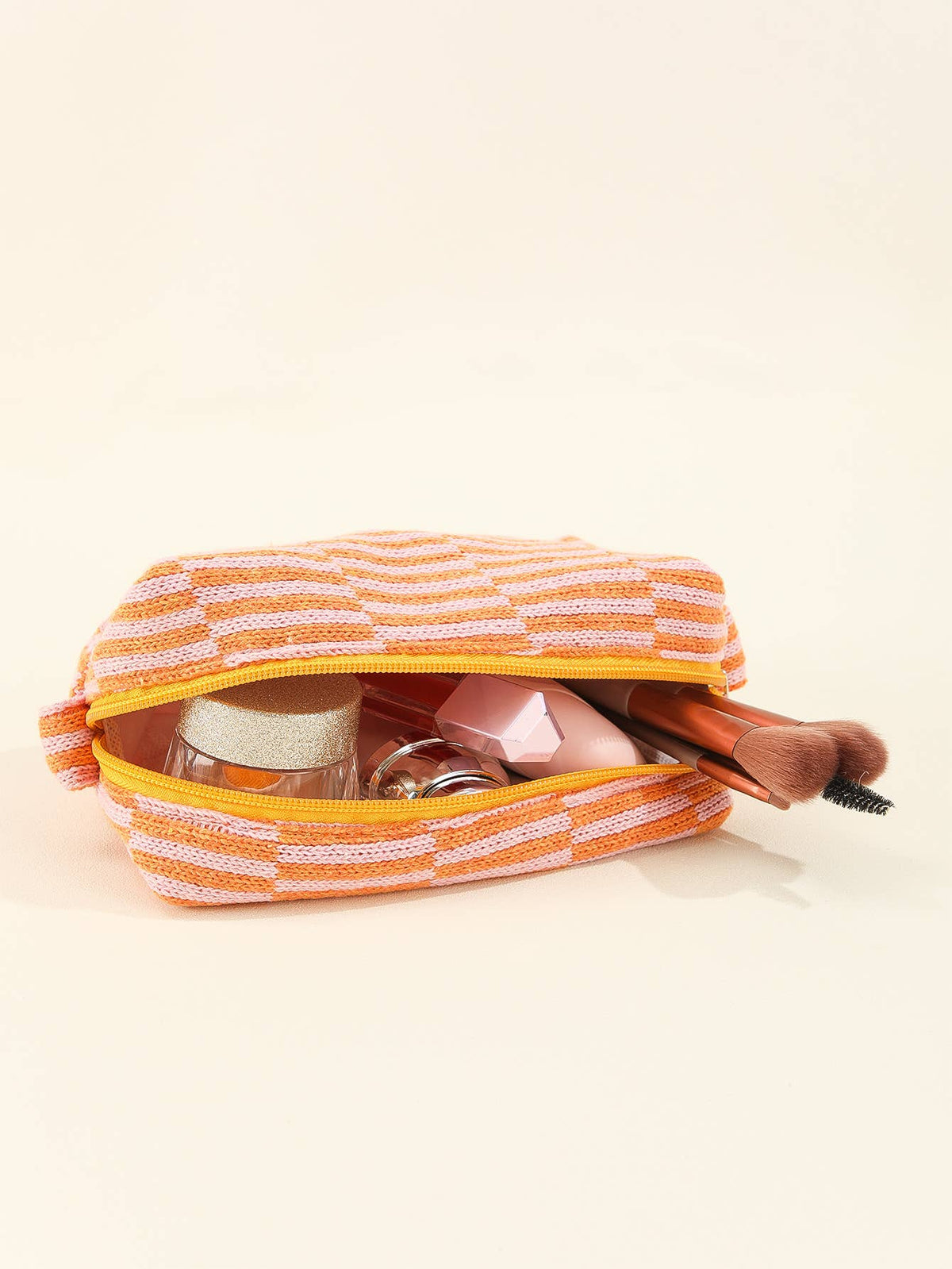 Colorful stripe travel zipper knit Cosmetic bag