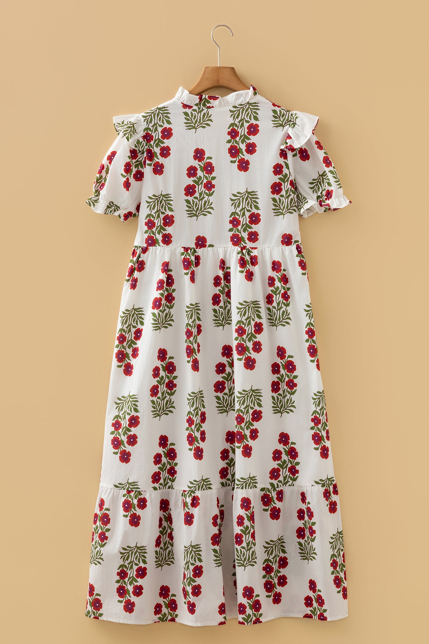 Black Floral Short Bubble Sleeve Tiered Maxi Dress