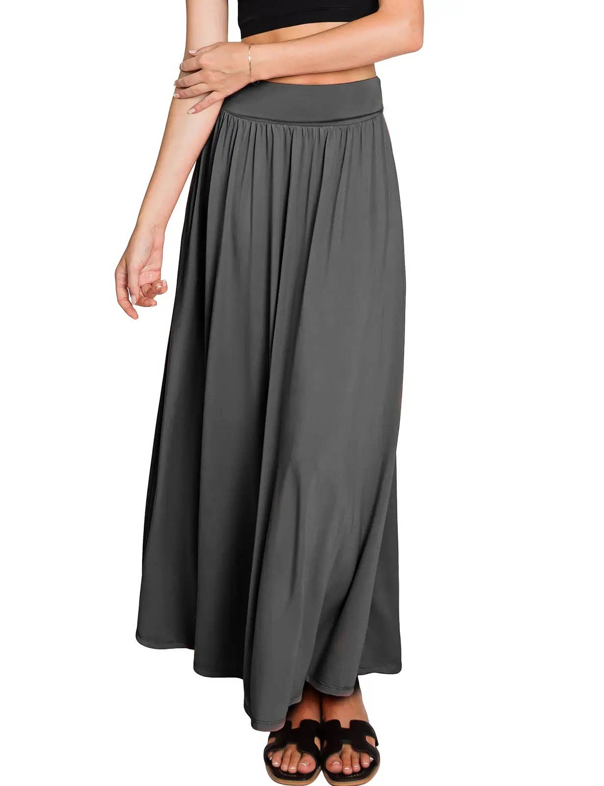 High Waist Pleated Elastic Maxi Skirt Women